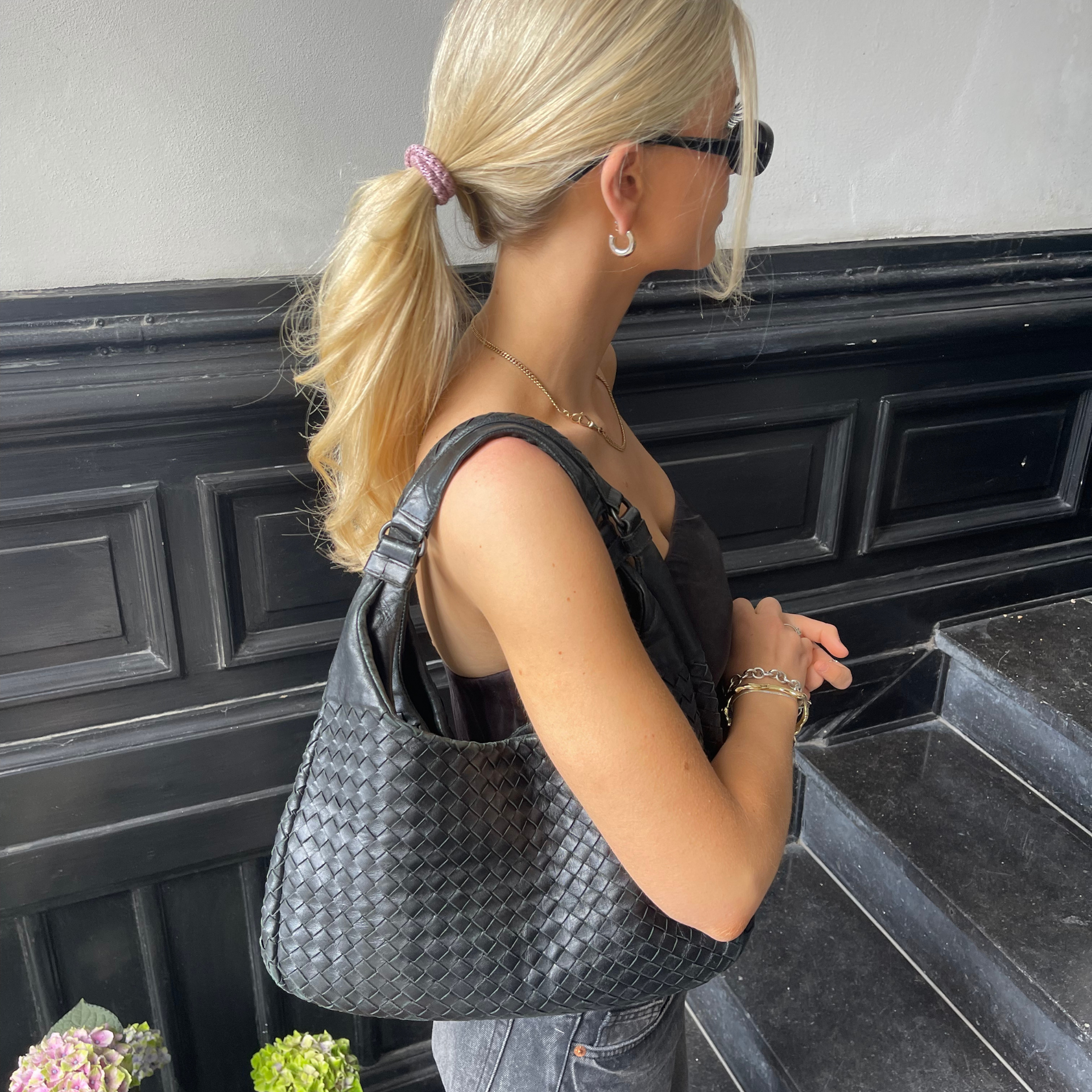 Bottega Veneta Medium Campana Hobo Black Canvas