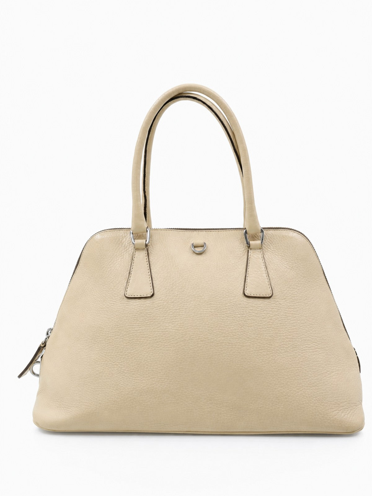 Prada Hand Bag Beige Leather